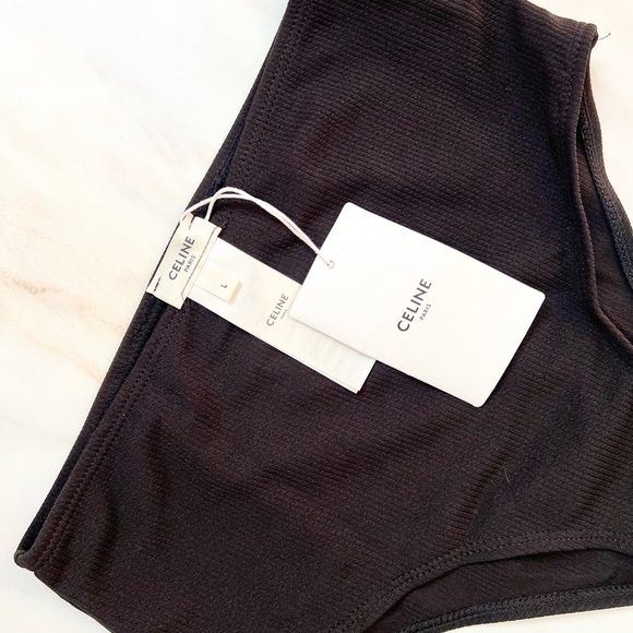 🆕 CELINE Ribbed Cheeky Bikini Swim Bottom Women Large Black - Picture 4 of 9